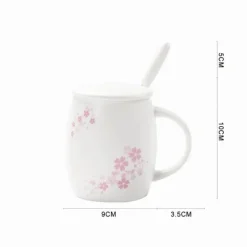 Kirschblüten-Tassen-Set – Keramik-Kaffeetasse mit Deckellöffel