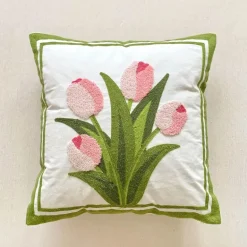 Kissenbezüge mit Blumenstickerei - Weiche rosa Blumen-Überwürfe