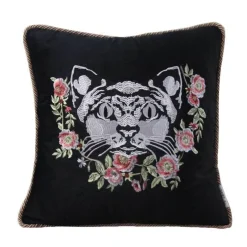 Kissenbezüge mit Katzenstickerei aus Samt und Quasten – gemütliche Kissenbezüge