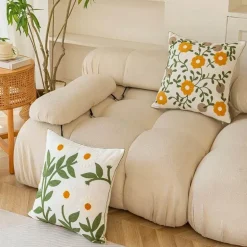 Kissenbezug aus Baumwolle mit Blumenmuster, bestickt, 45 x 45 cm, dekorativer Kissenbezug