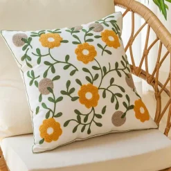 Kissenbezug aus Baumwolle mit Blumenmuster, bestickt, 45 x 45 cm, dekorativer Kissenbezug