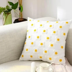 Kissenbezug mit Blumenstickerei - Baumwoll-Canvas-Heimdekor