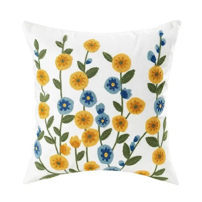 Kissenbezug mit Blumenstickerei - Baumwoll-Canvas-Heimdekor