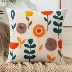 Kissenbezug mit Blumenstickerei - Baumwoll-Canvas-Heimdekor