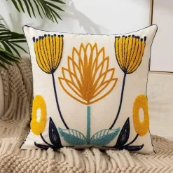 Kissenbezug mit Blumenstickerei - Baumwoll-Canvas-Heimdekor