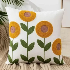 Kissenbezug mit Blumenstickerei - Baumwoll-Canvas-Heimdekor