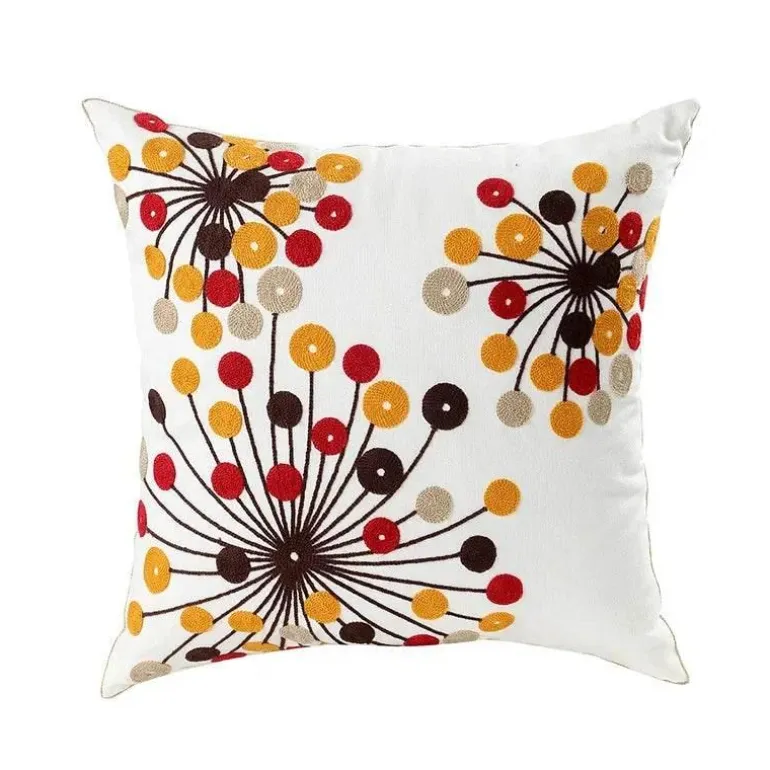 Kissenbezug mit Blumenstickerei - Baumwoll-Canvas-Heimdekor