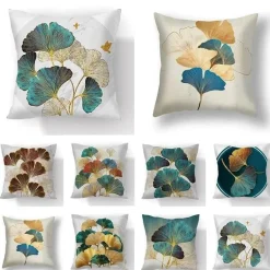 Kissenbezug mit Ginkgoblättern – moderner nordischer Kissenbezug, 45 x 45 cm