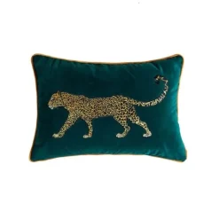 Kissenbezug mit Leopardenstickerei – Dekoratives Akzentkissen mit Tiermuster