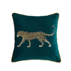 Kissenbezug mit Leopardenstickerei – Dekoratives Akzentkissen mit Tiermuster