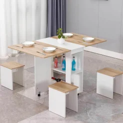 Klappbares Esstisch-Set mit Rollen – Moderne, platzsparende Möbel