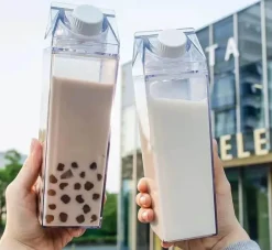 Klare Milchkarton-Wasserflasche - Tragbarer Plastikbecher für Saft und Tee