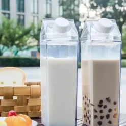 Klare Milchkarton-Wasserflasche - Tragbarer Plastikbecher für Saft und Tee