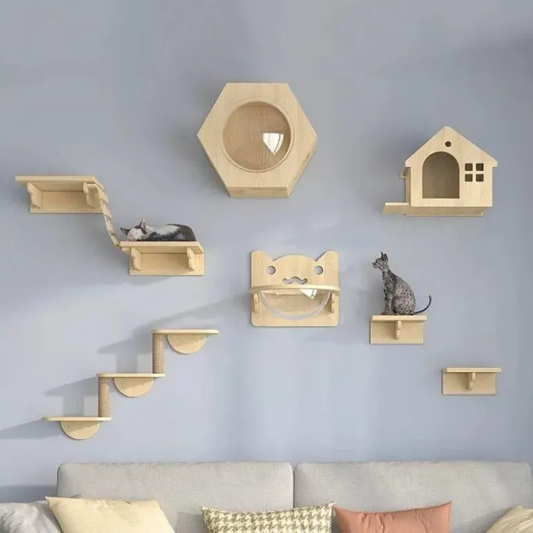 Kletterturm für Katzenwände aus Holz – Katzenmöbelplattform