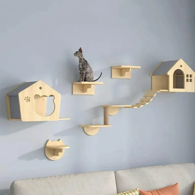 Kletterturm für Katzenwände aus Holz – Katzenmöbelplattform