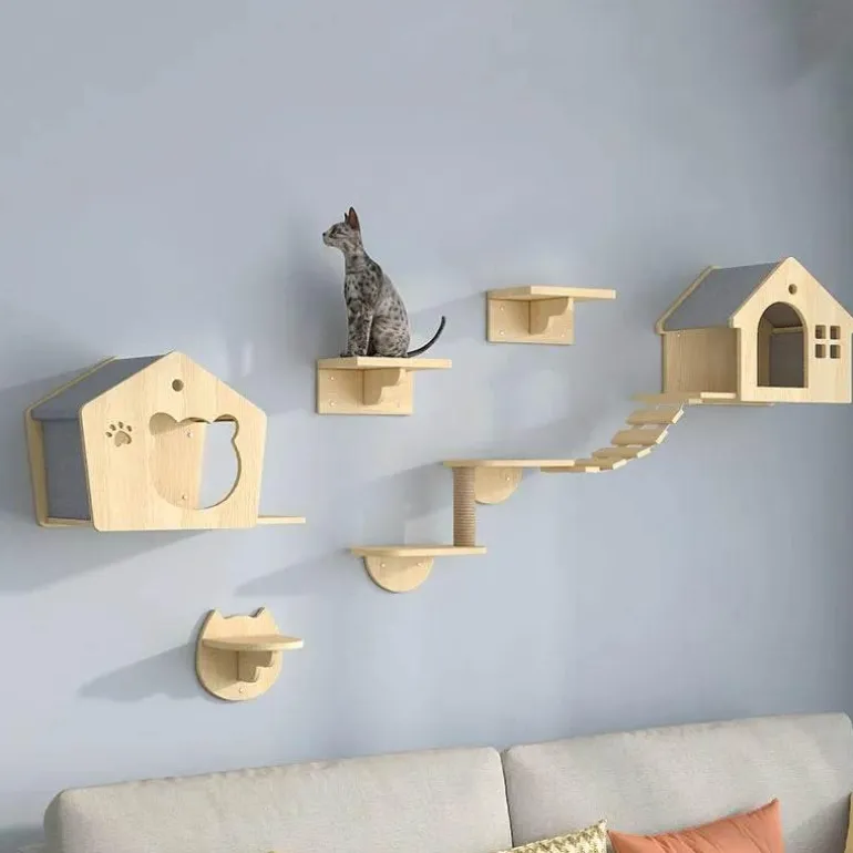 Kletterturm für Katzenwände aus Holz – Katzenmöbelplattform