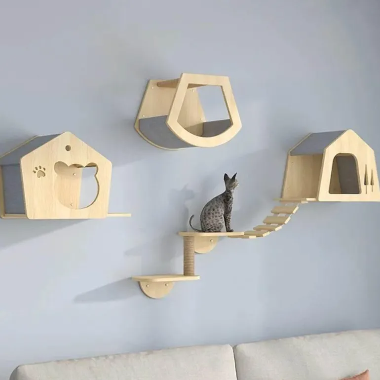 Kletterturm für Katzenwände aus Holz – Katzenmöbelplattform