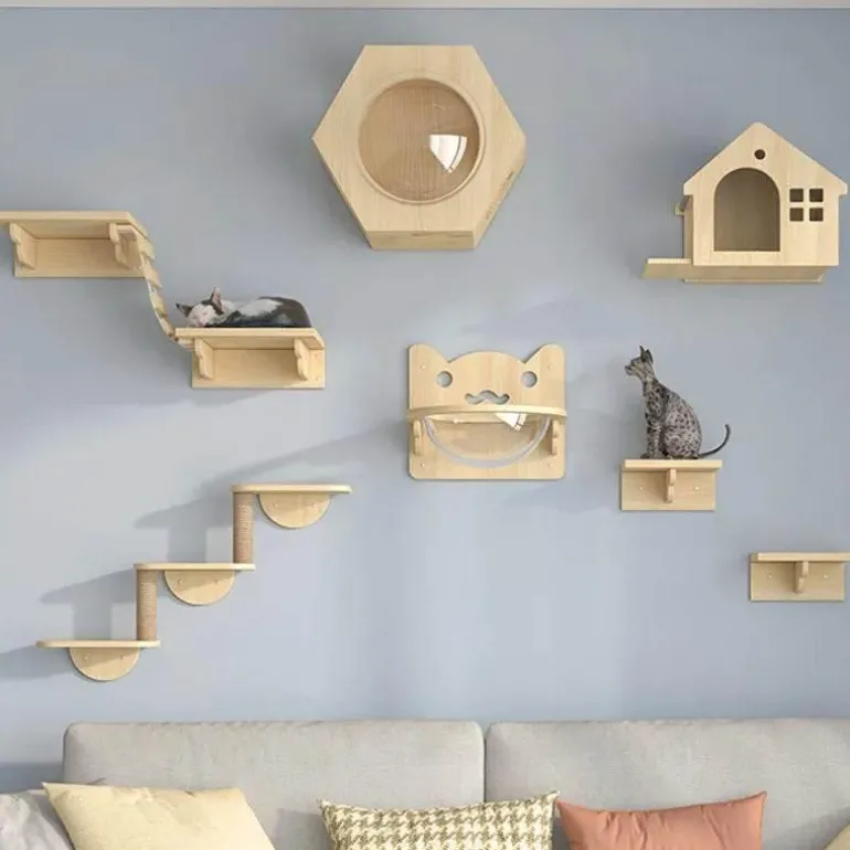 Kletterturm für Katzenwände aus Holz – Katzenmöbelplattform