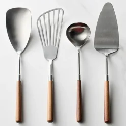 Kochset aus Edelstahl – Utensilien und Tortenheber mit Pfirsichgriff