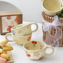 Koreanische Keramik-Blumentasse - Handgeknöpfte Kaffee- und Teetasse