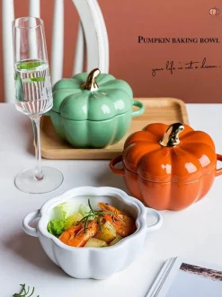 Kürbis-Backschüssel mit glasiertem Deckel - Herbstliches Küchendekor