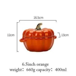 Kürbis-Backschüssel mit glasiertem Deckel - Herbstliches Küchendekor