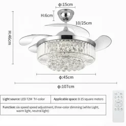 Kristall-LED-Deckenventilatorlampe mit Bluetooth-Lautsprecher – Melody Glow