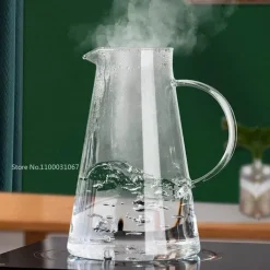 Krug aus Borosilikatglas – großer hitzebeständiger Krug mit Edelstahldeckel