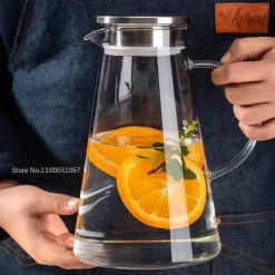 Krug aus Borosilikatglas – großer hitzebeständiger Krug mit Edelstahldeckel