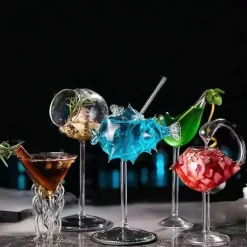 Kugelfisch-Cocktailglas – Transparenter Molekularweinkelch mit Strohhalm