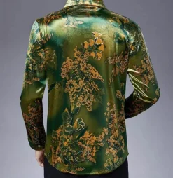 Langarmhemd aus Stretch-Samt für Herren mit Blumenmuster