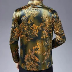 Langarmhemd aus Stretch-Samt für Herren mit Blumenmuster
