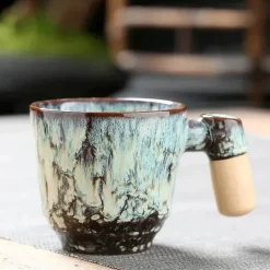 Latte-Tasse aus Keramik – Stilvolle Kaffee-/Teetasse mit Holzgriff