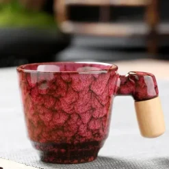 Latte-Tasse aus Keramik – Stilvolle Kaffee-/Teetasse mit Holzgriff