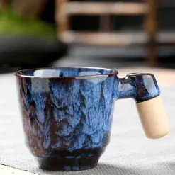 Latte-Tasse aus Keramik – Stilvolle Kaffee-/Teetasse mit Holzgriff