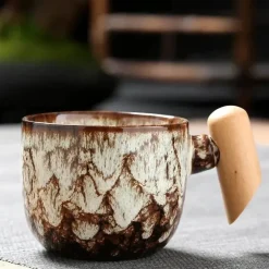 Latte-Tasse aus Keramik – Stilvolle Kaffee-/Teetasse mit Holzgriff