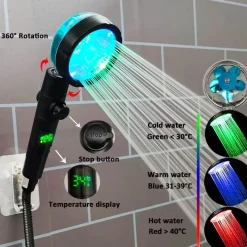 LED Color Changing Shower Head - Multi-Temperature Shower Fixture
