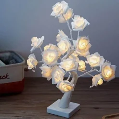 LED Rose Night Light with Clock - Romantic Warm Decor Lamp