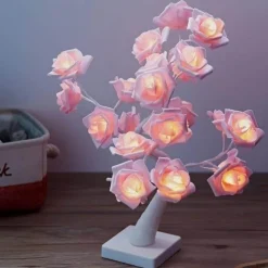 LED Rose Night Light with Clock - Romantic Warm Decor Lamp