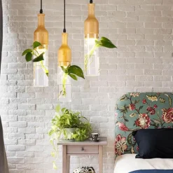 LED Wooden Pendant Light - Stylish Plant Hanging Fixture