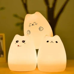 LED-Katzen-Nachtlampe – Buntes Silikonlicht mit Berührungssensor