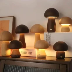LED-Nachtlampe aus Holzpilz – Touch-Schalter-Design