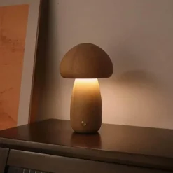 LED-Nachtlampe aus Holzpilz – Touch-Schalter-Design
