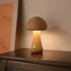 LED-Nachtlampe aus Holzpilz – Touch-Schalter-Design