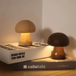 LED-Nachtlampe aus Holzpilz – Touch-Schalter-Design