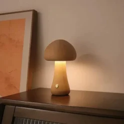 LED-Nachtlampe aus Holzpilz – Touch-Schalter-Design
