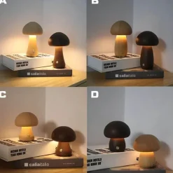 LED-Nachtlampe aus Holzpilz – Touch-Schalter-Design