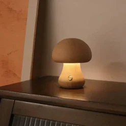 LED-Nachtlampe aus Holzpilz – Touch-Schalter-Design