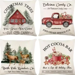 Leinen Frohe Weihnachten Kissenbezug 45x45cm Wurfkissenbezug