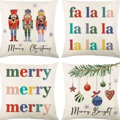 Leinen Kissenbezug mit Weihnachtsbuchstaben-Print - Weihnachtsdekoration